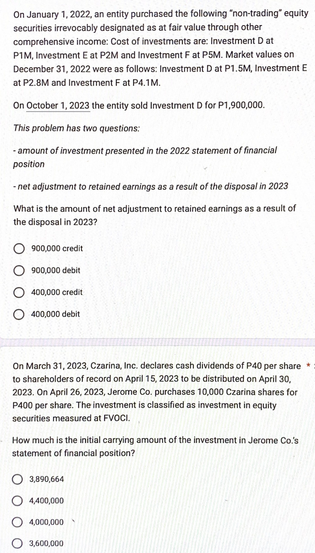 2 Problems On January 1, 2022, an entity