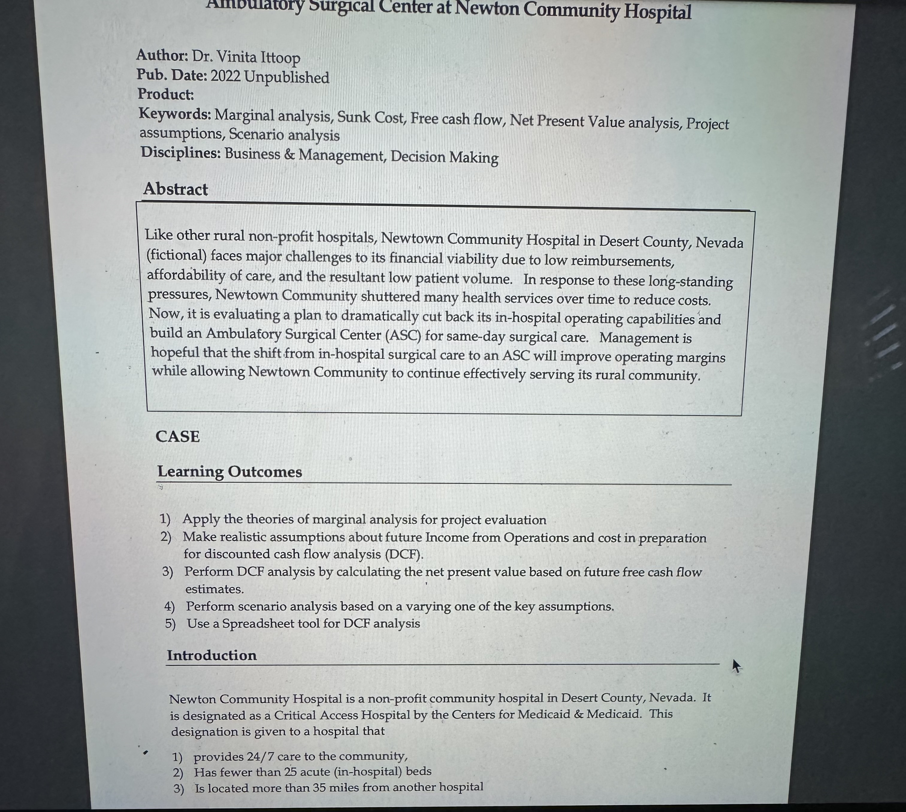 1) Using the data provided in this case, fill in