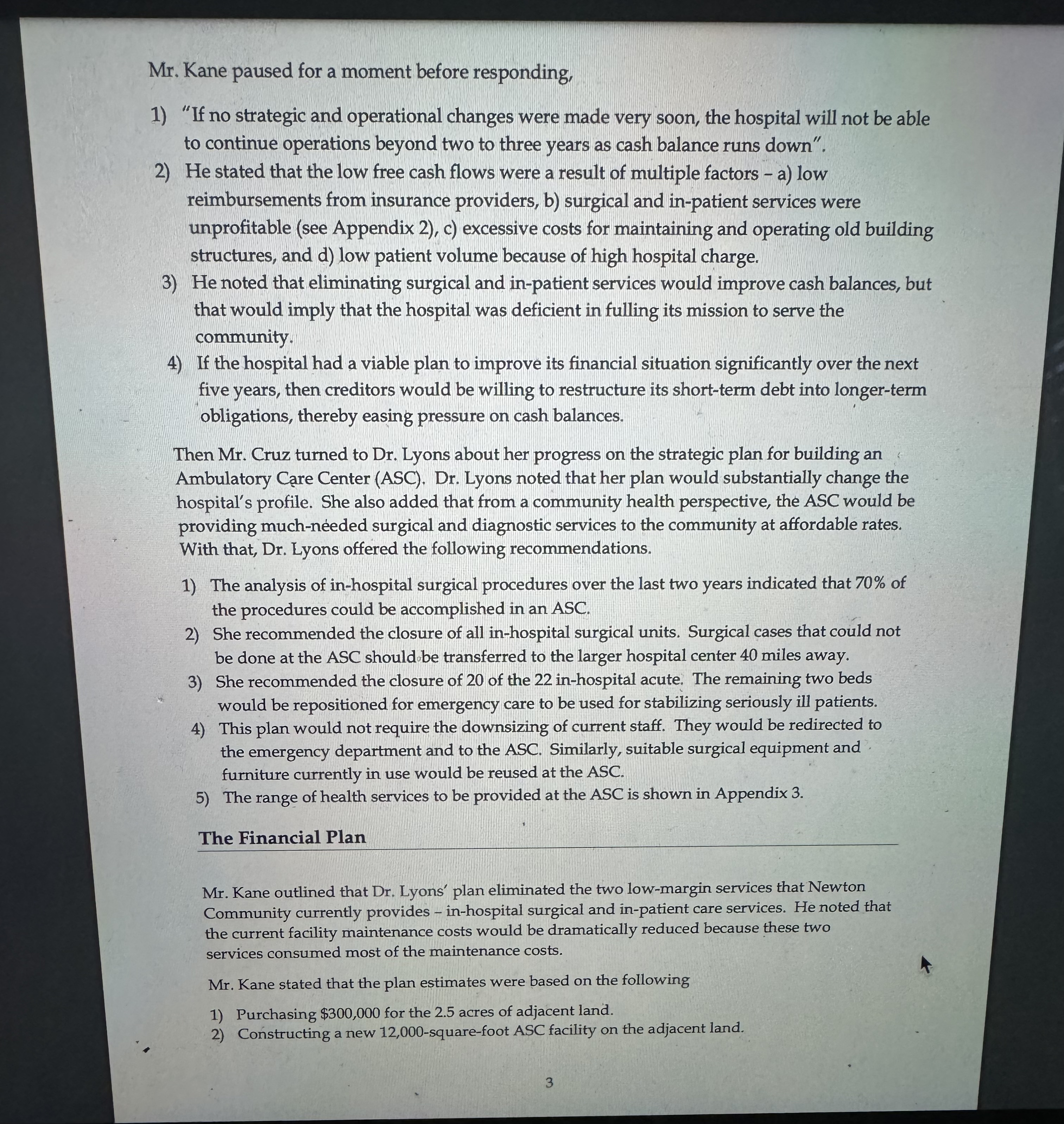 1) Using the data provided in this case, fill in