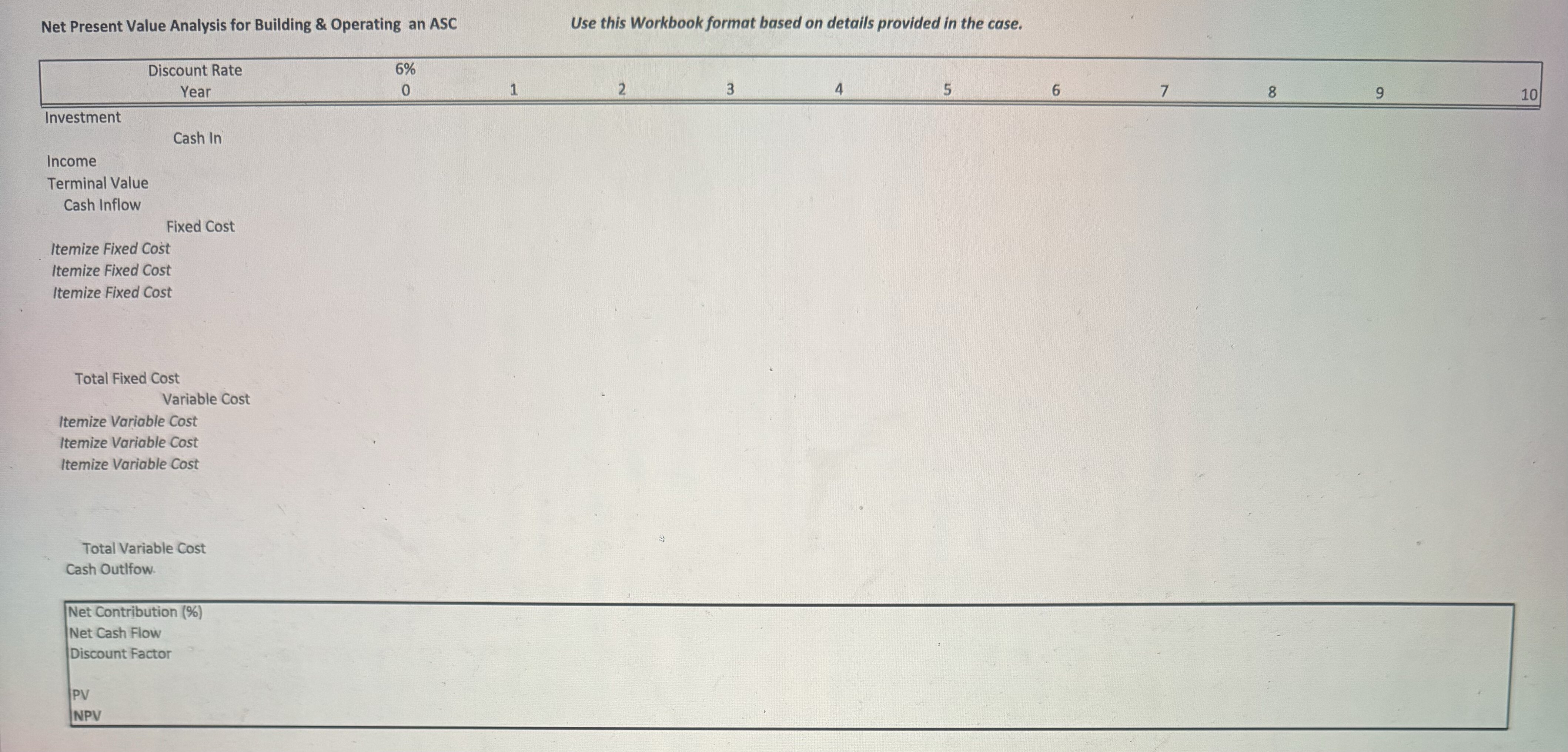 1) Using the data provided in this case, fill in