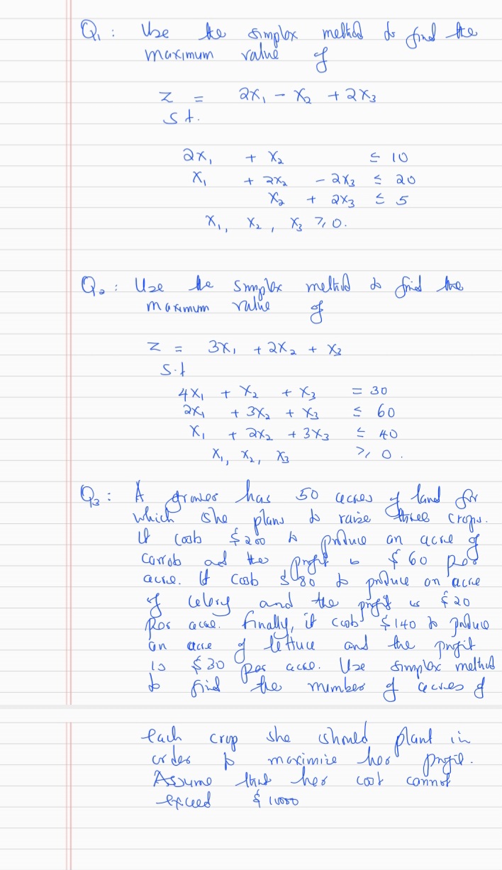 Q: Use the simplex method to find the maximum