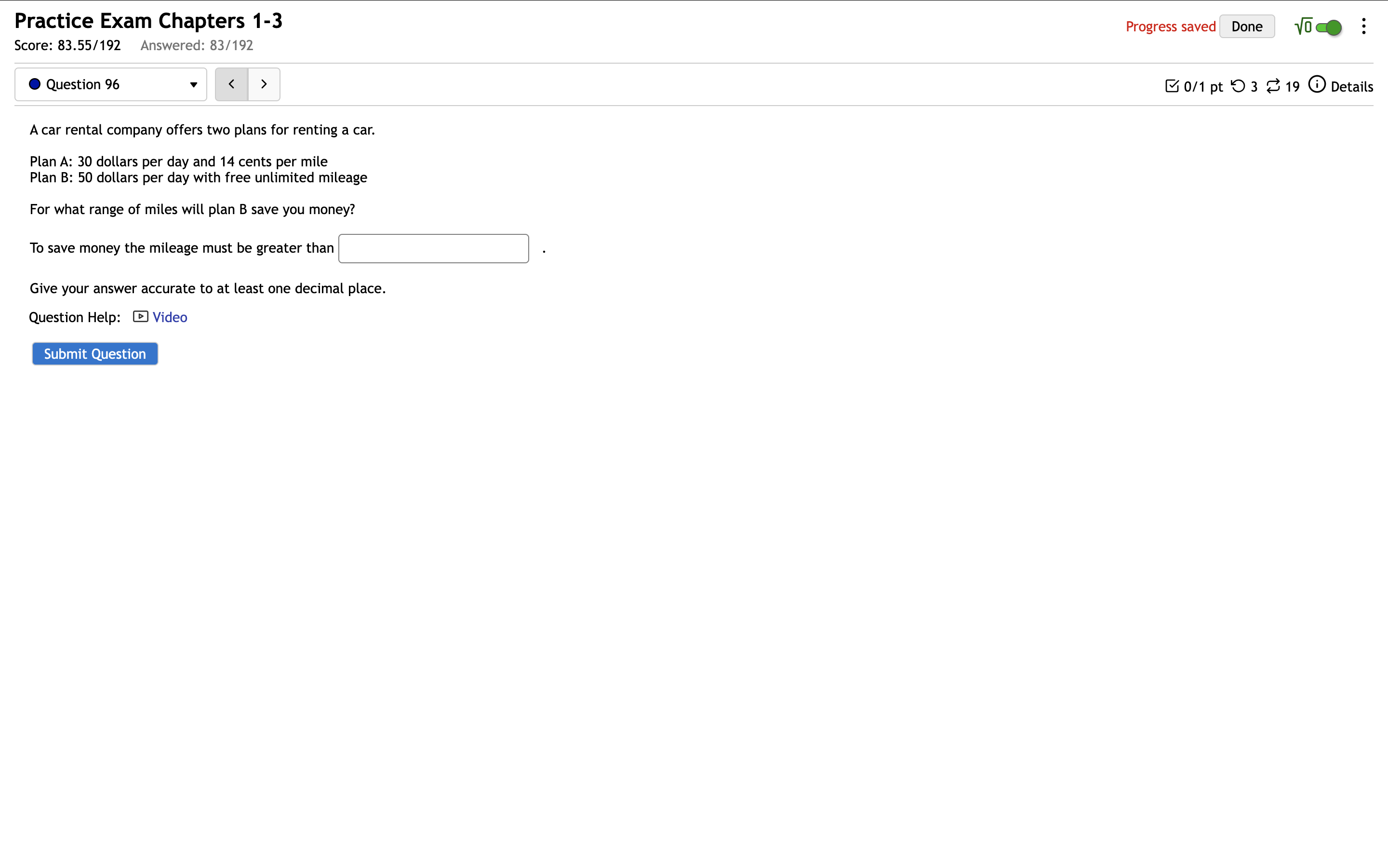 solve Practice Exam Chapters 1-3 Progress saved