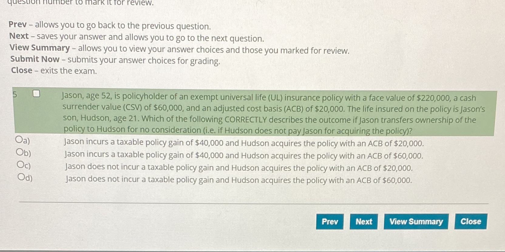 question number to mark it for review. Prev -