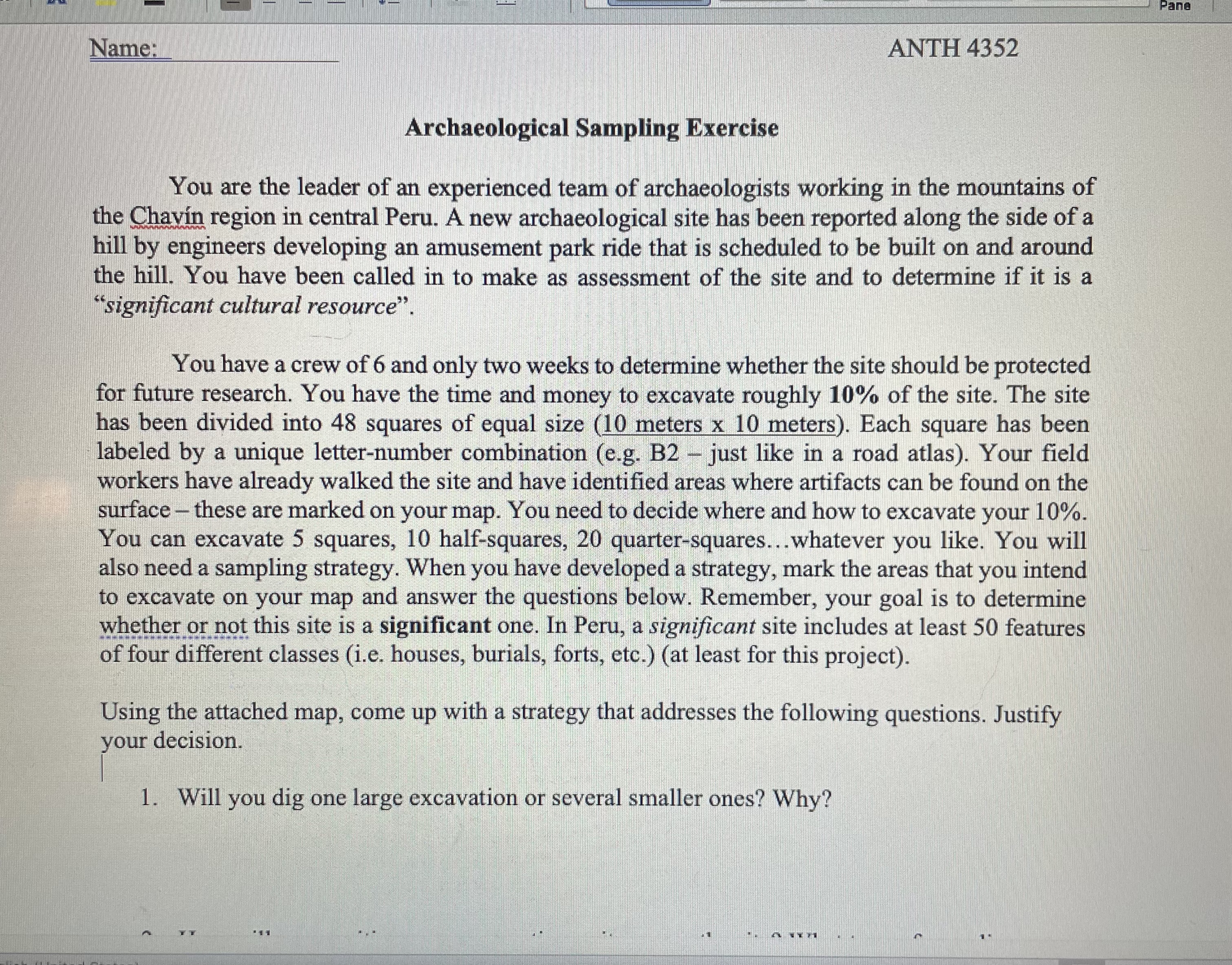 Pane Name: ANTH 4352 Archaeological Sampling