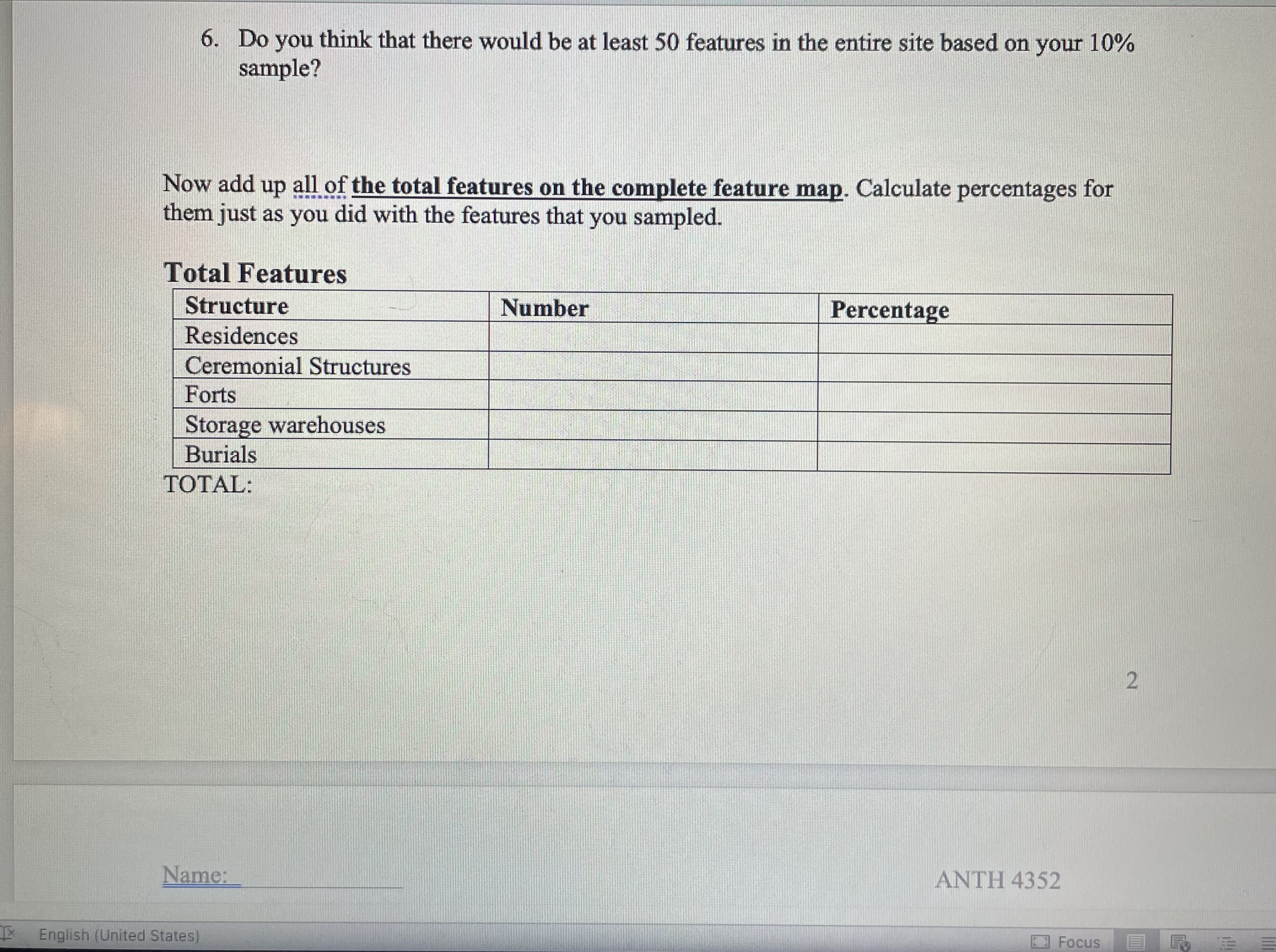Pane Name: ANTH 4352 Archaeological Sampling