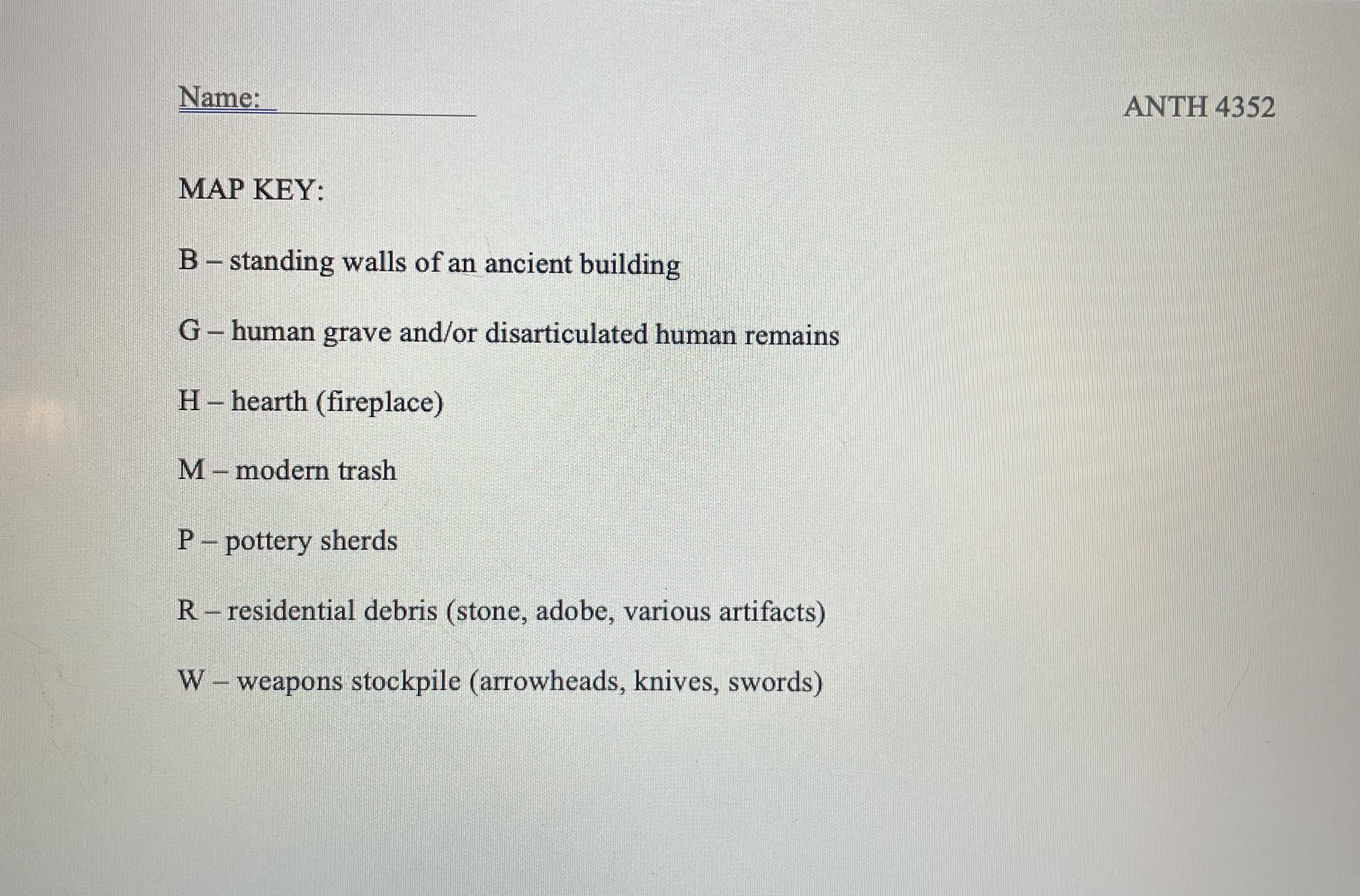 Pane Name: ANTH 4352 Archaeological Sampling