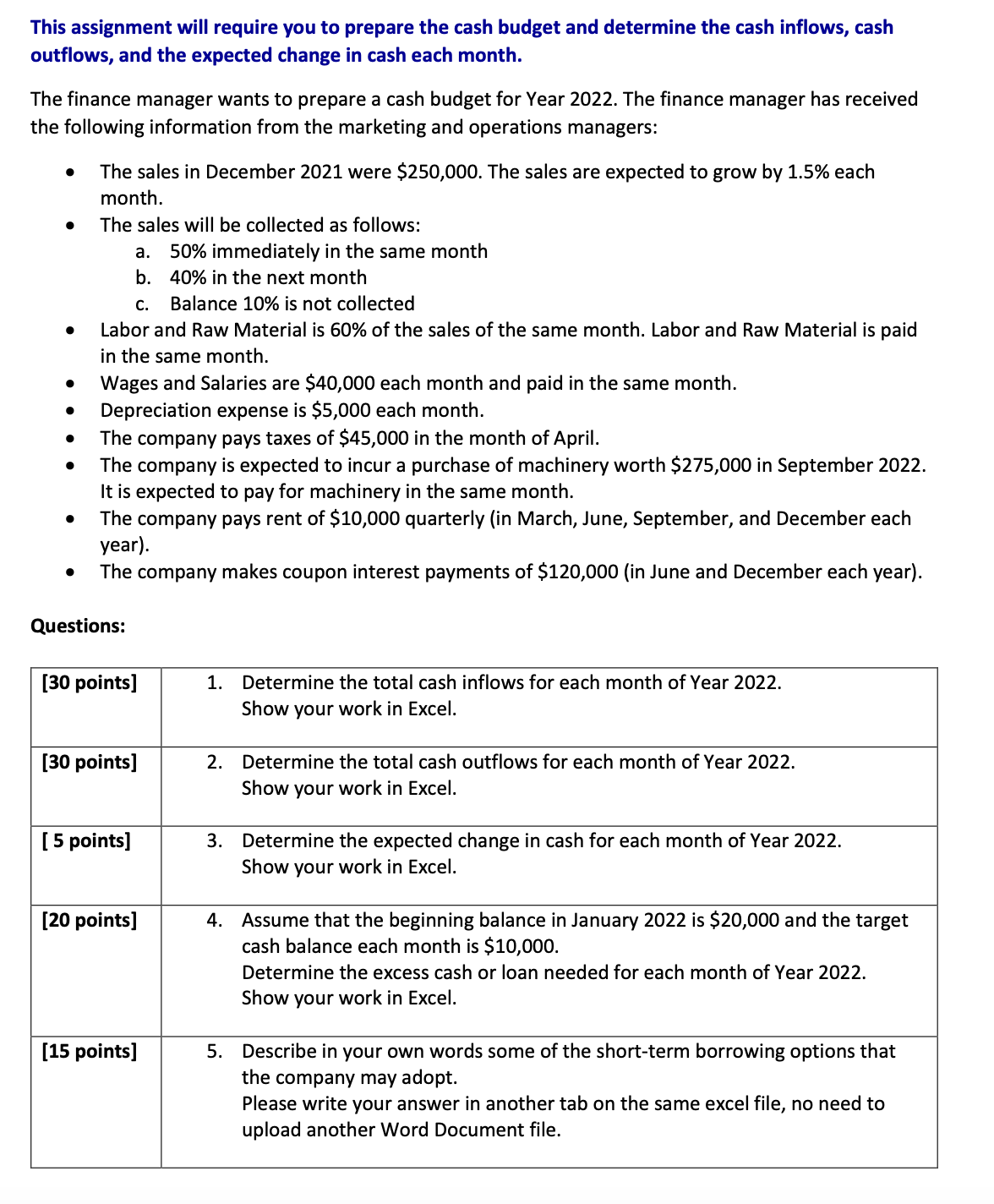 This assignment will require you to prepare the