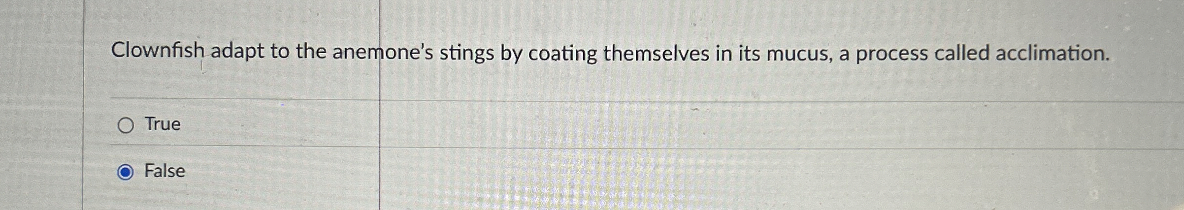 Clownfish adapt to the anemone's stings by