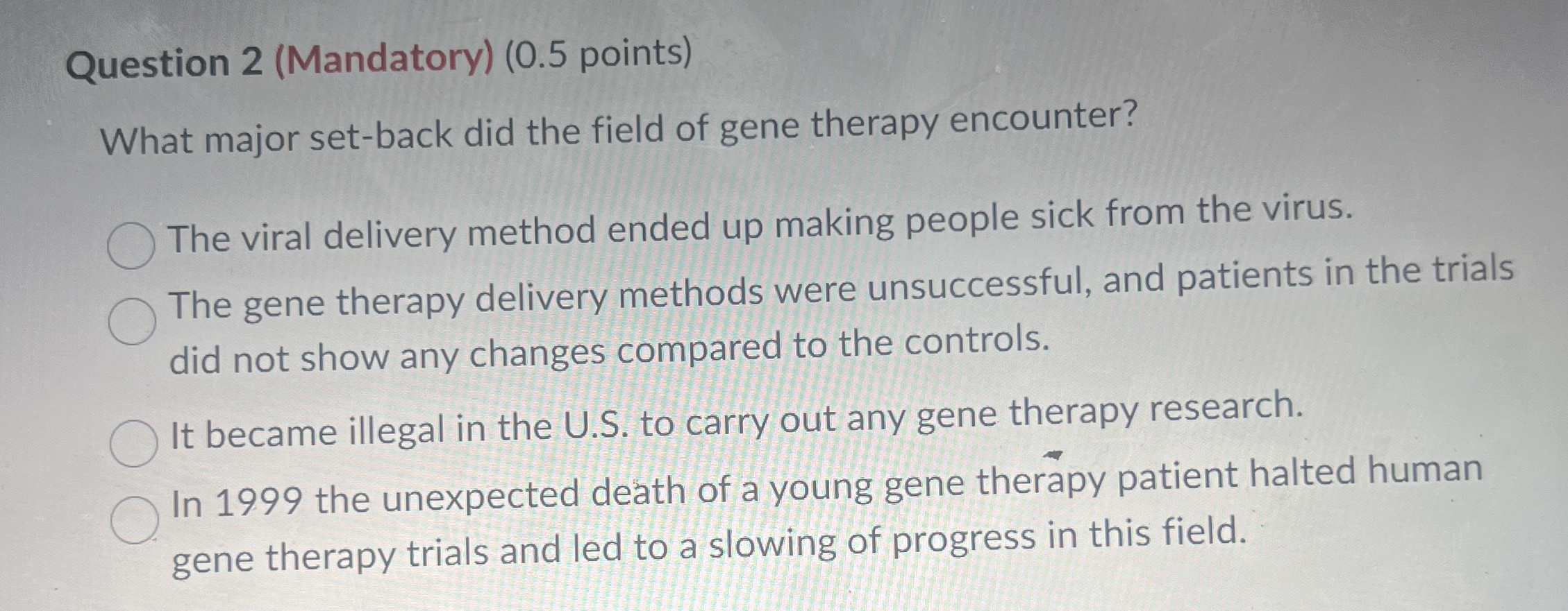 Question 2 ( Mandatory ) ( 0 . 5 points ) What