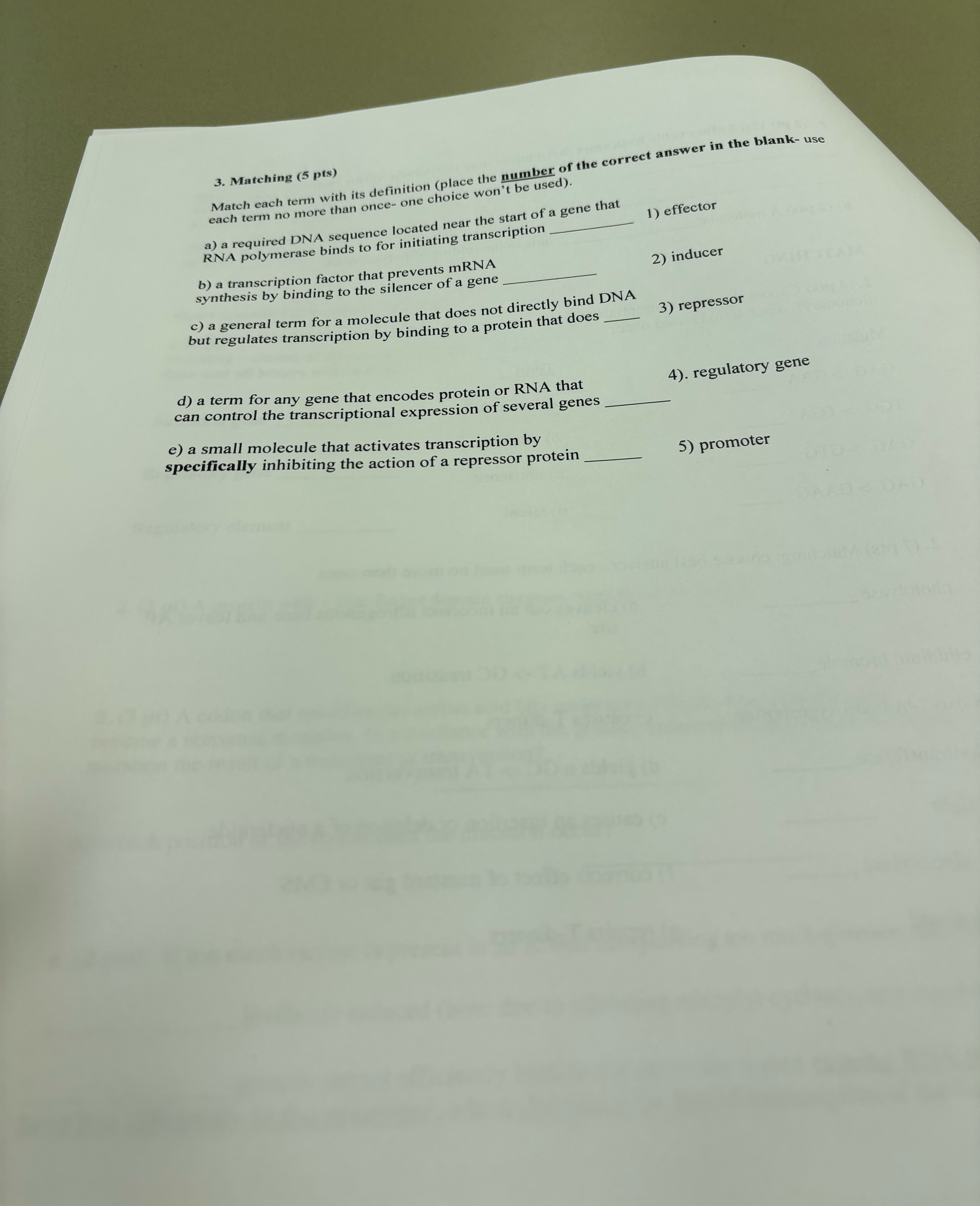 Matching ( 5 pts ) Match each term with its