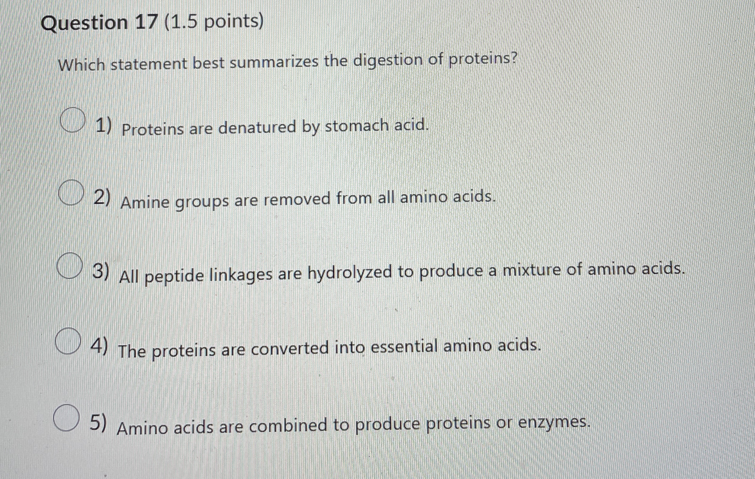 Question 1 7 ( 1 . 5 points ) Which statement