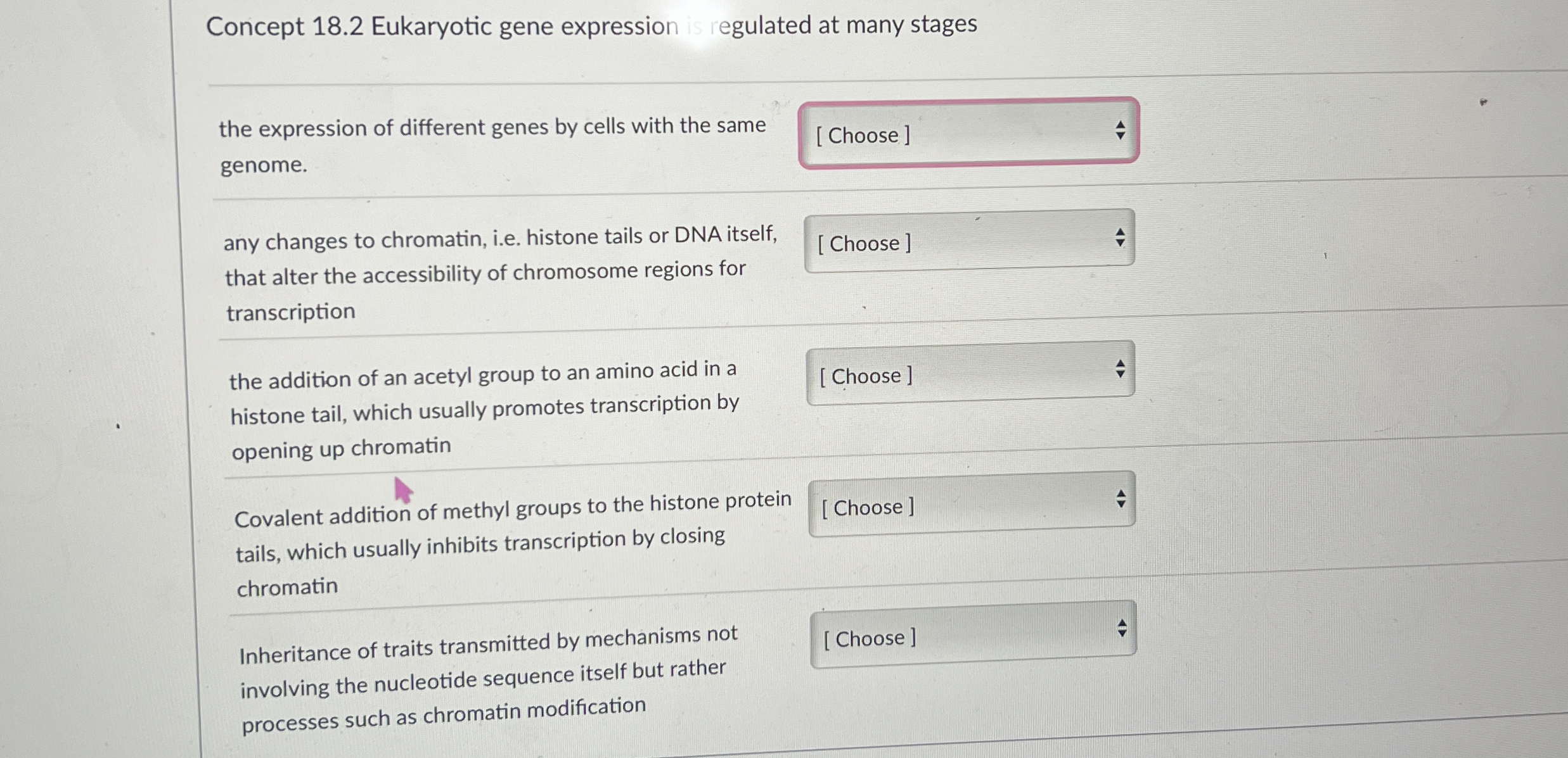 Concept 1 8 . 2 Eukaryotic gene expression is