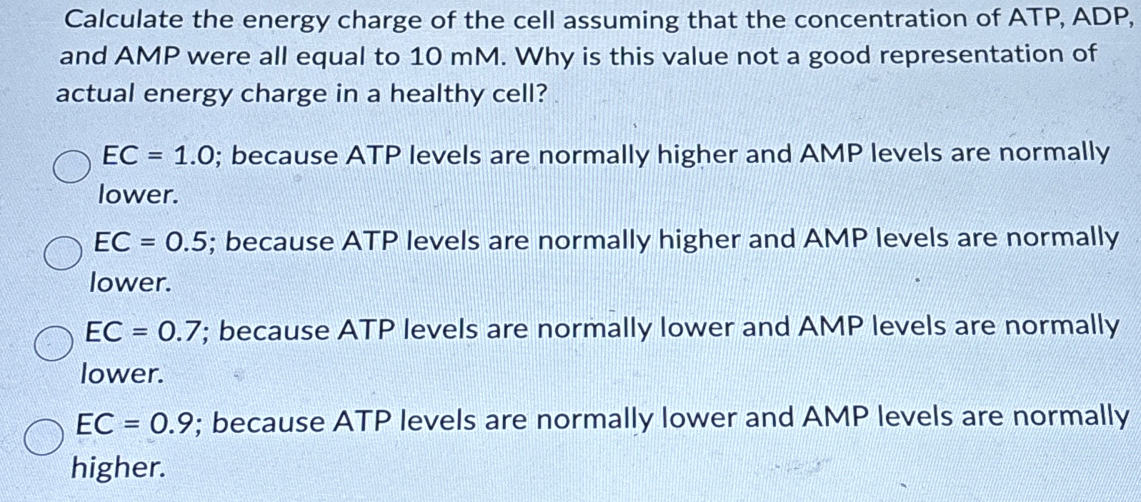 Calculate the energy charge of the cell assuming