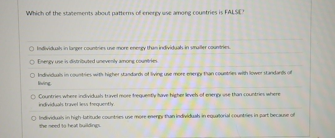 Which of the statements about patterns of energy