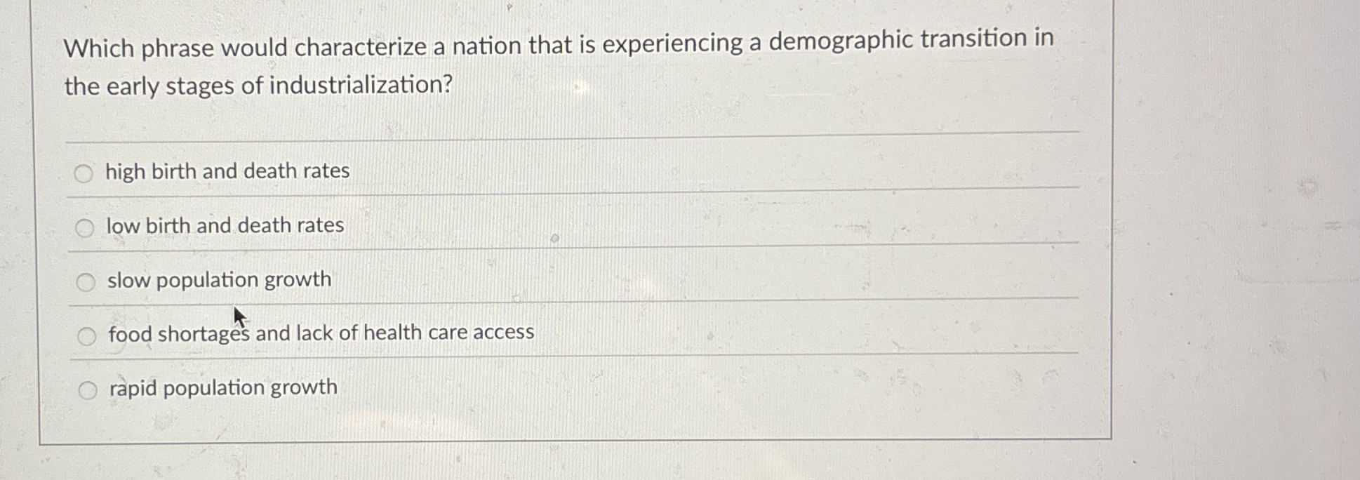 Which phrase would characterize a nation that is