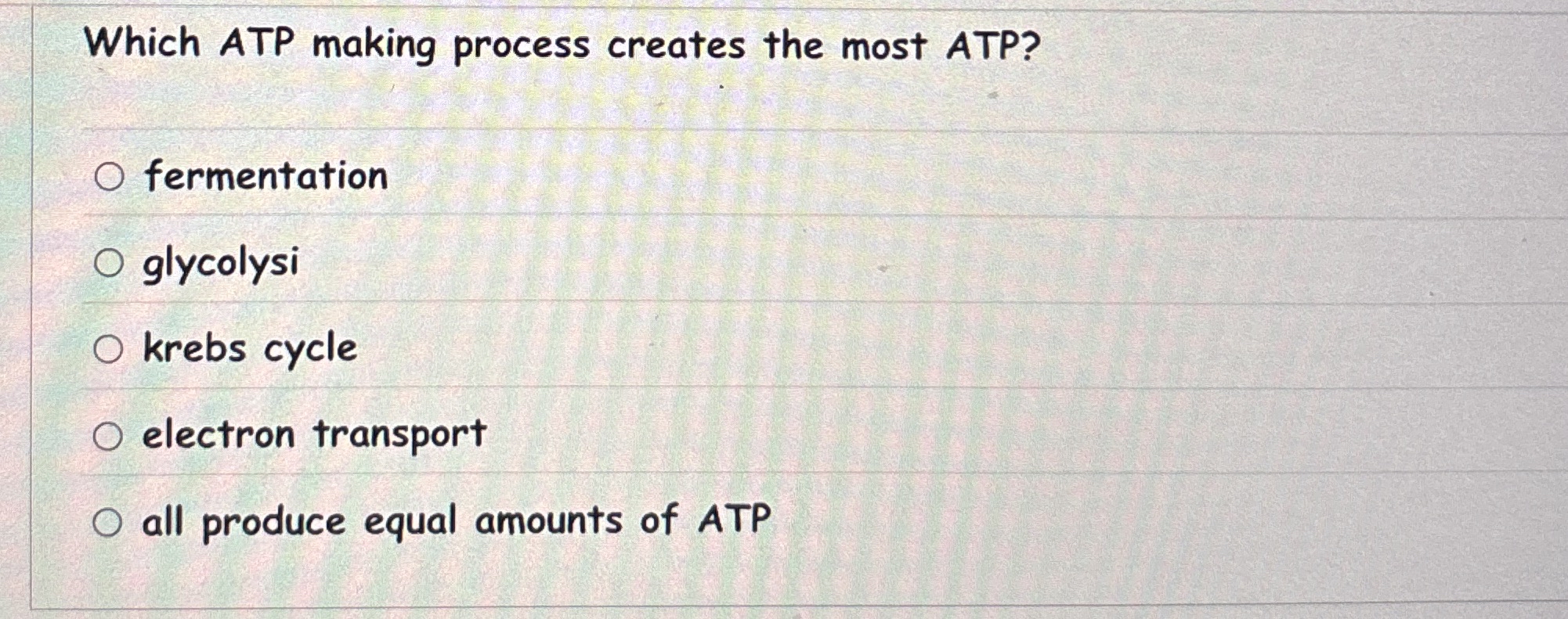 Which ATP making process creates the most ATP?
