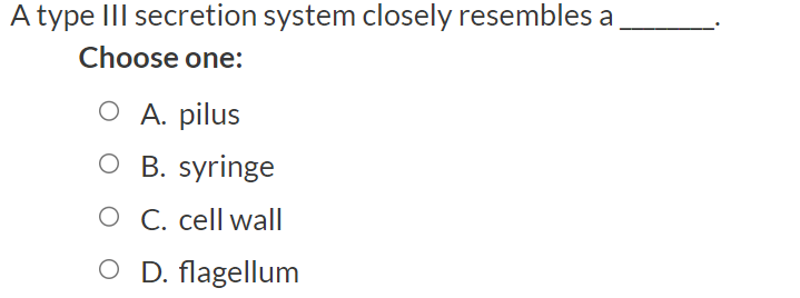 A type III secretion system closely resembles a