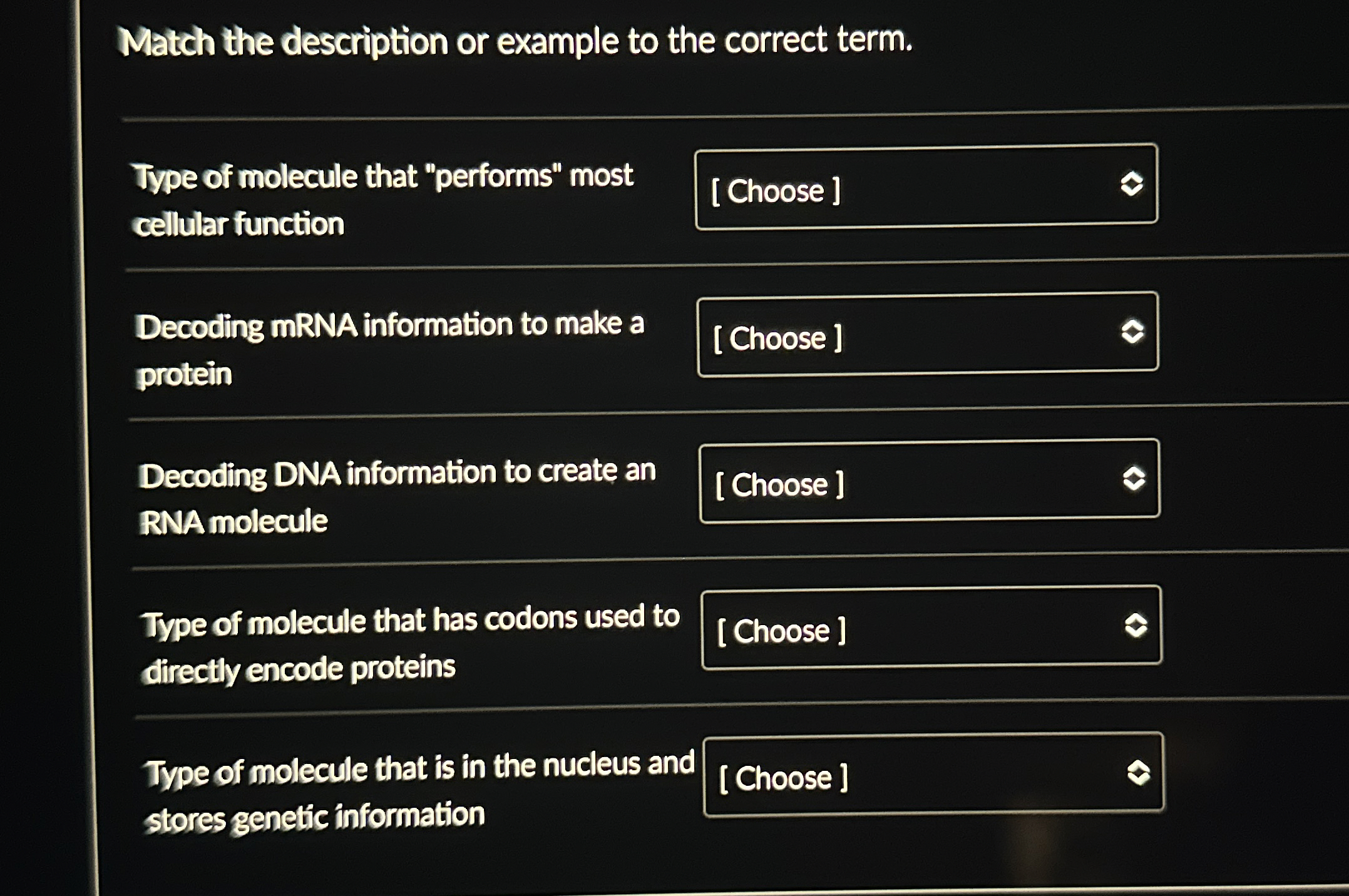Match the description or example to the correct