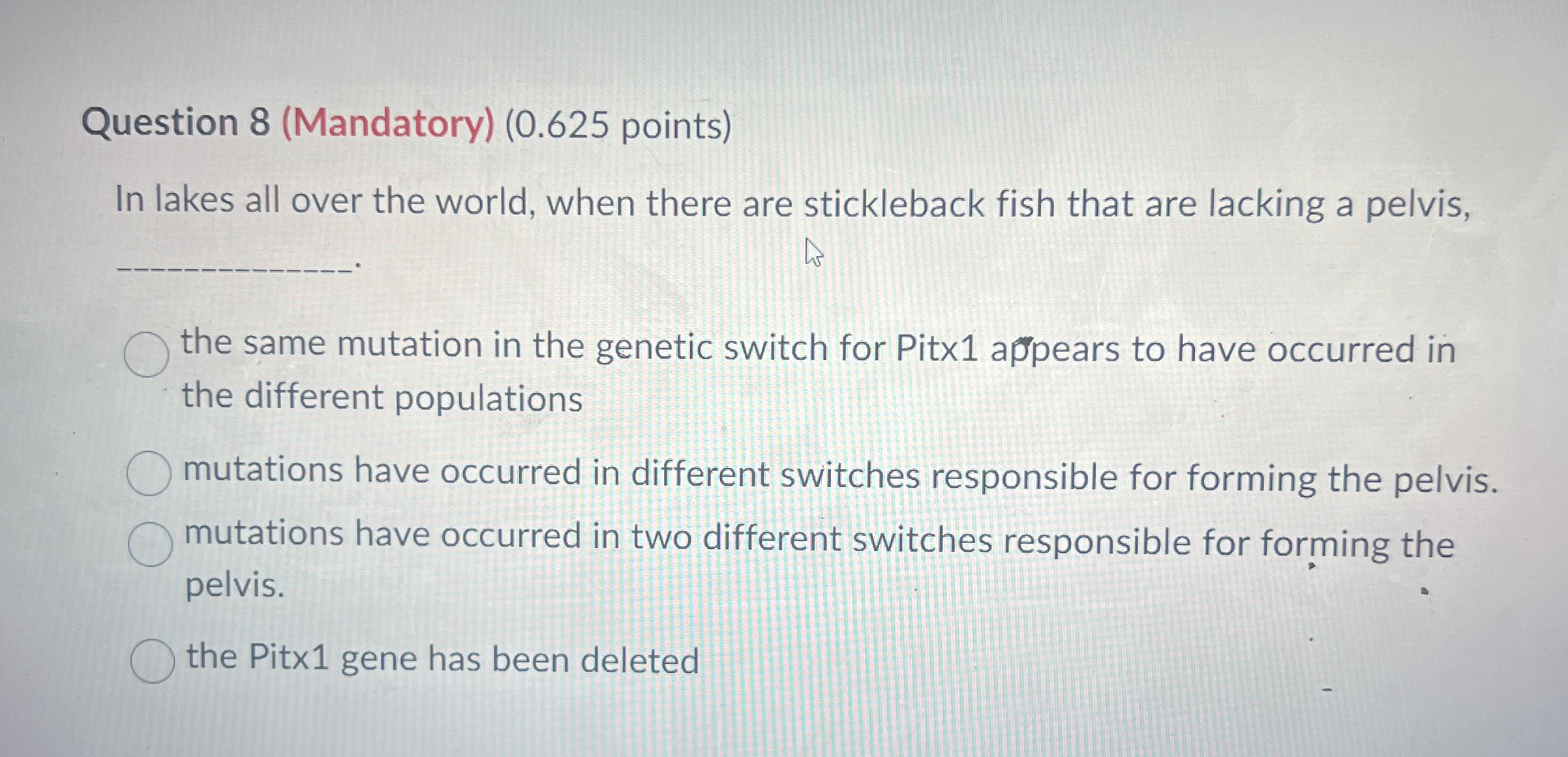 Question 8 ( Mandatory ) ( 0 . 6 2 5 points ) In