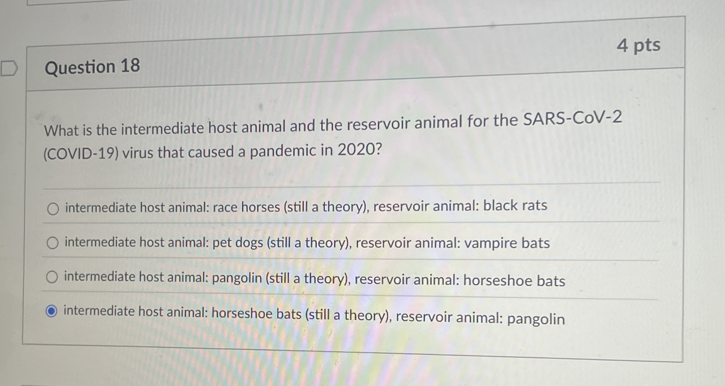 Question 1 8 4 pts What is the intermediate host
