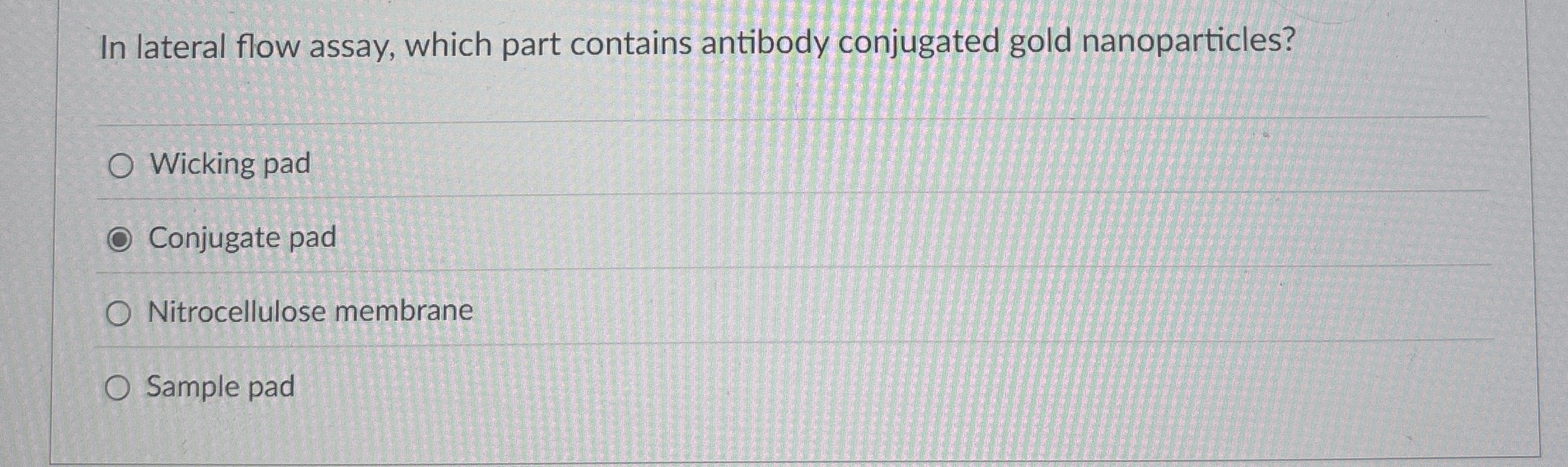 In lateral flow assay, which part contains
