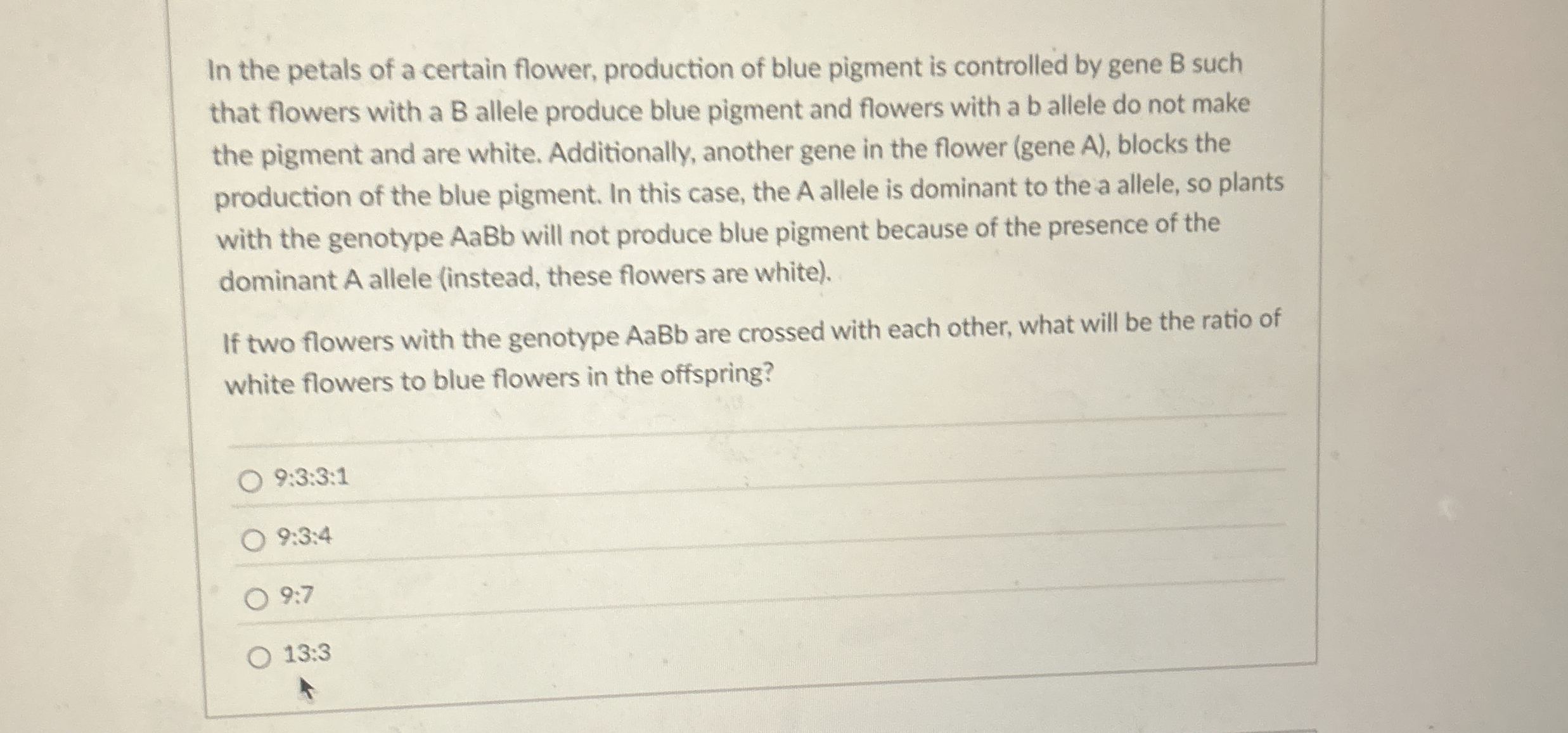 In the petals of a certain flower, production of