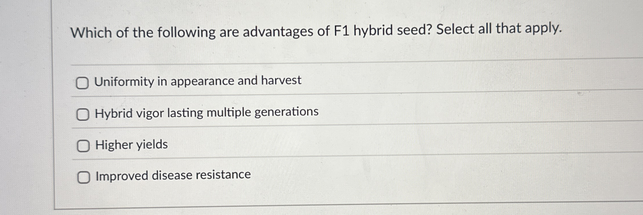 Which of the following are advantages of F 1