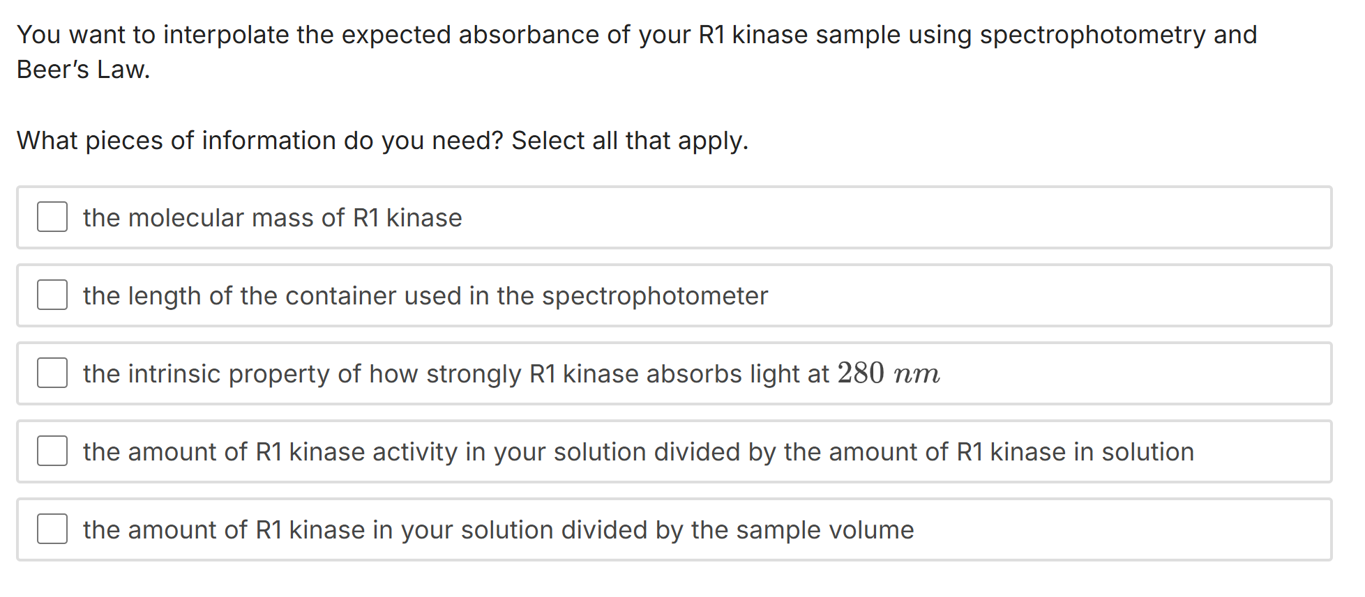 You want to interpolate the expected absorbance