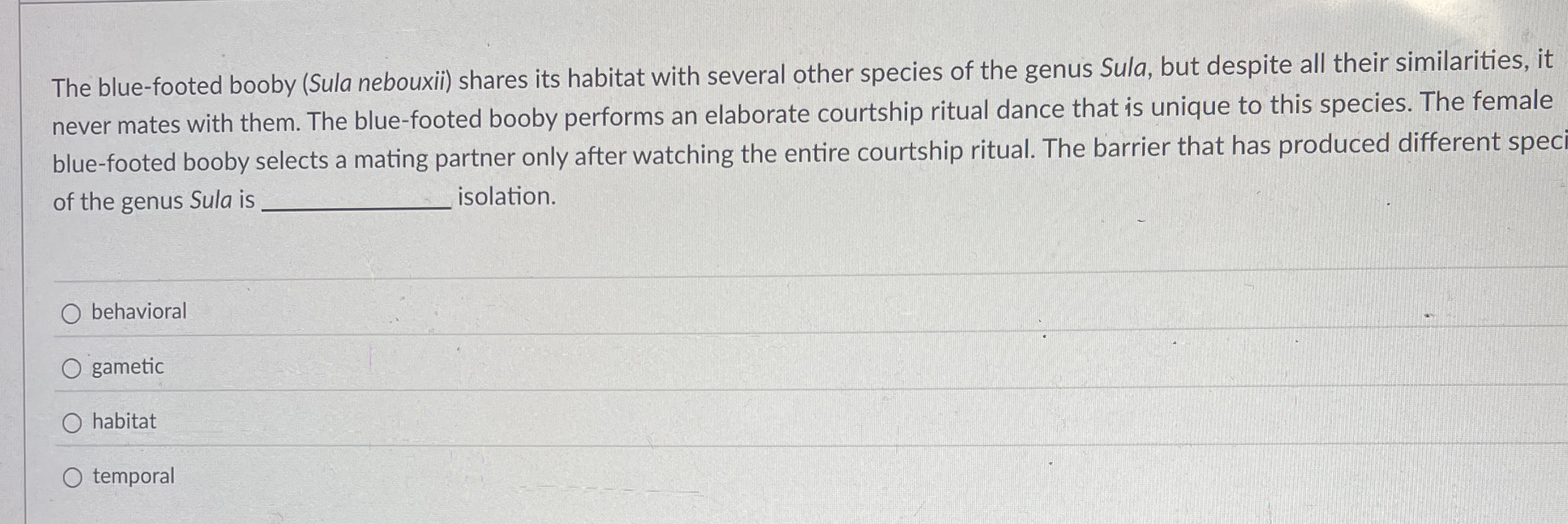 The blue - footed booby ( Sula nebouxii ) shares