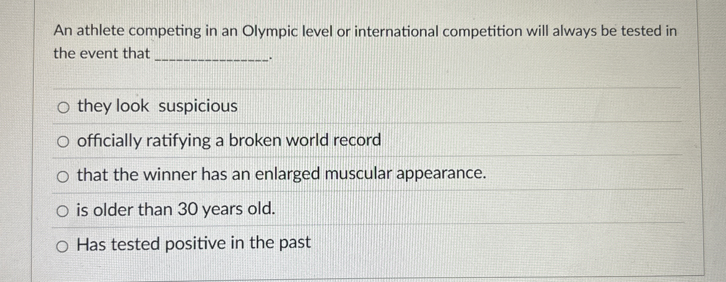 An athlete competing in an Olympic level or
