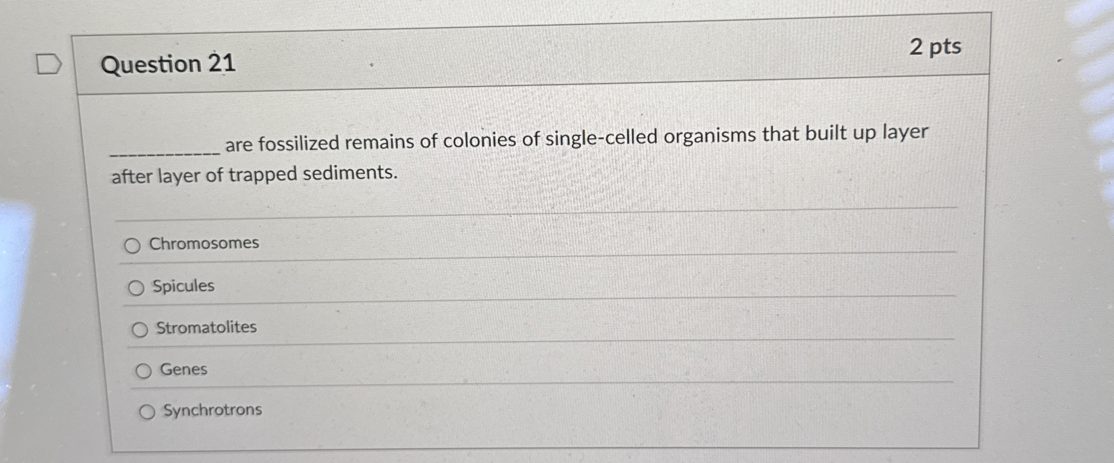 Question 2 1 2 pts are fossilized remains of