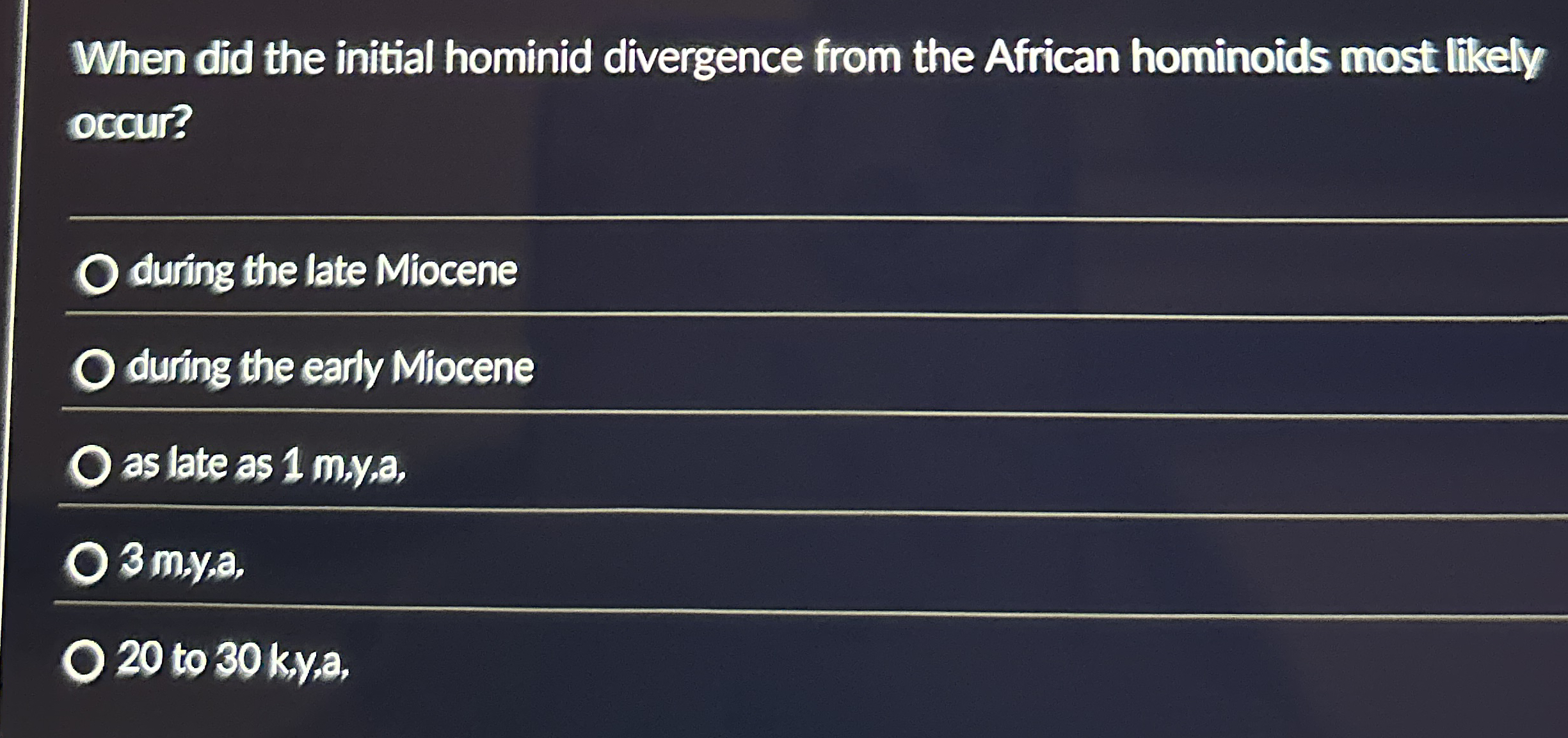 When did the initial hominid divergence from the