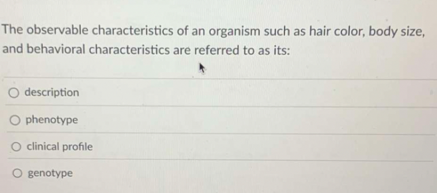 The observable characteristics of an organism