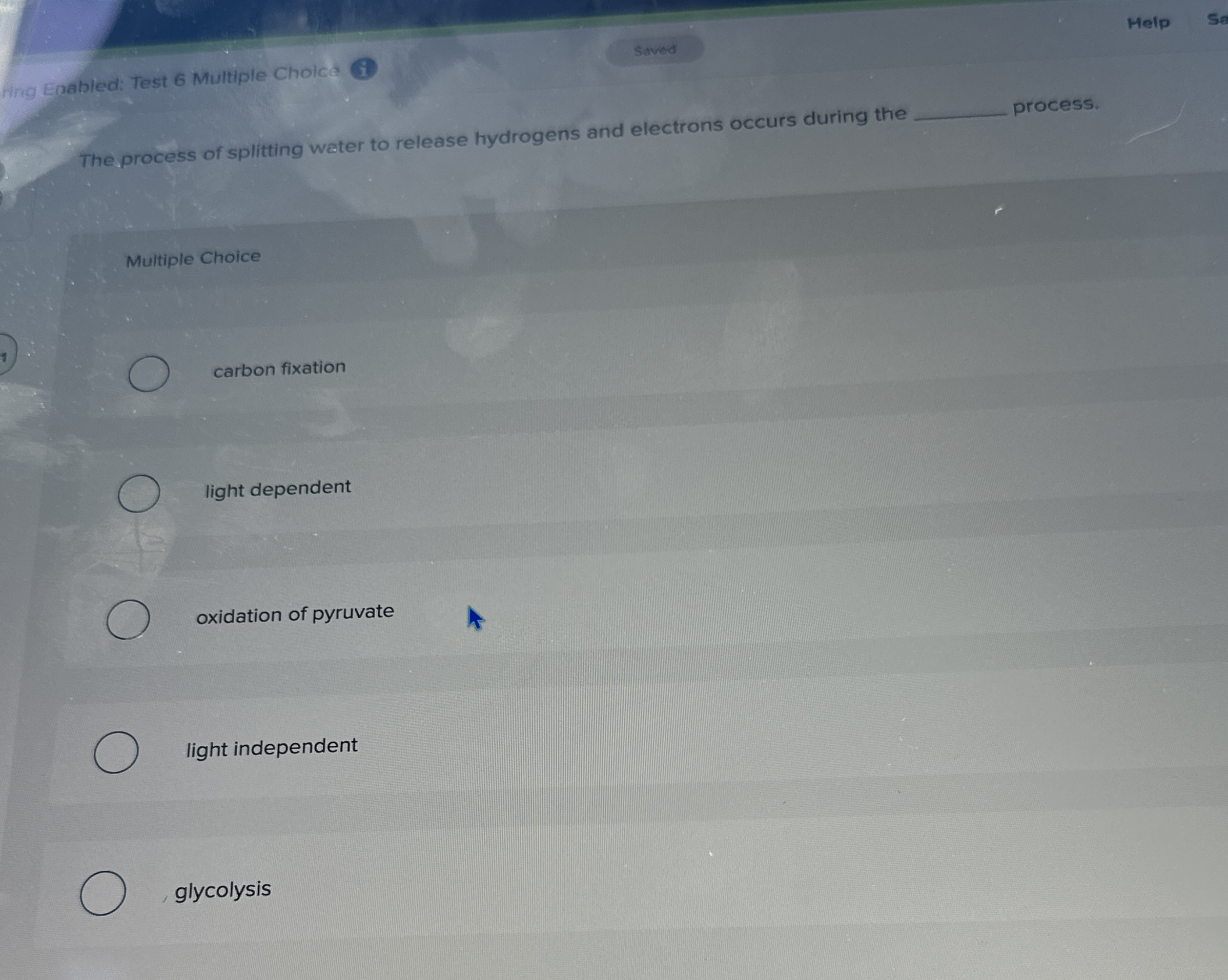 Help Enabled: Test 6 Multiple Choice i The
