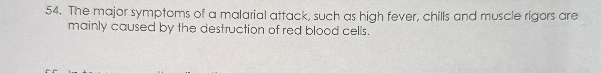 The major symptoms of a malarial attack, such as