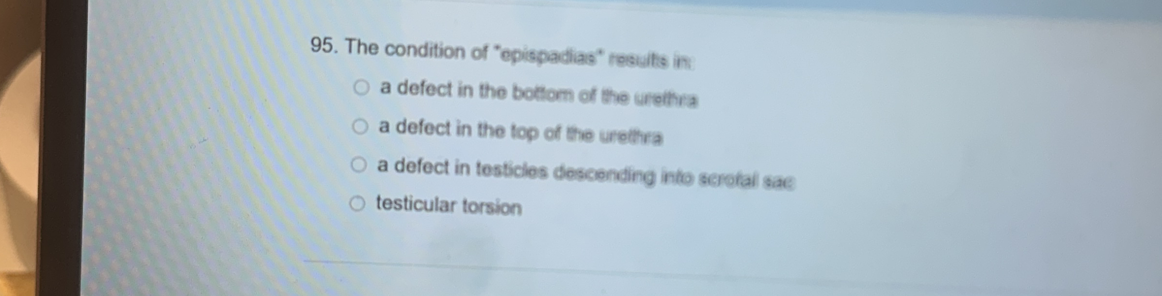 The condition of "epispadias" results int a