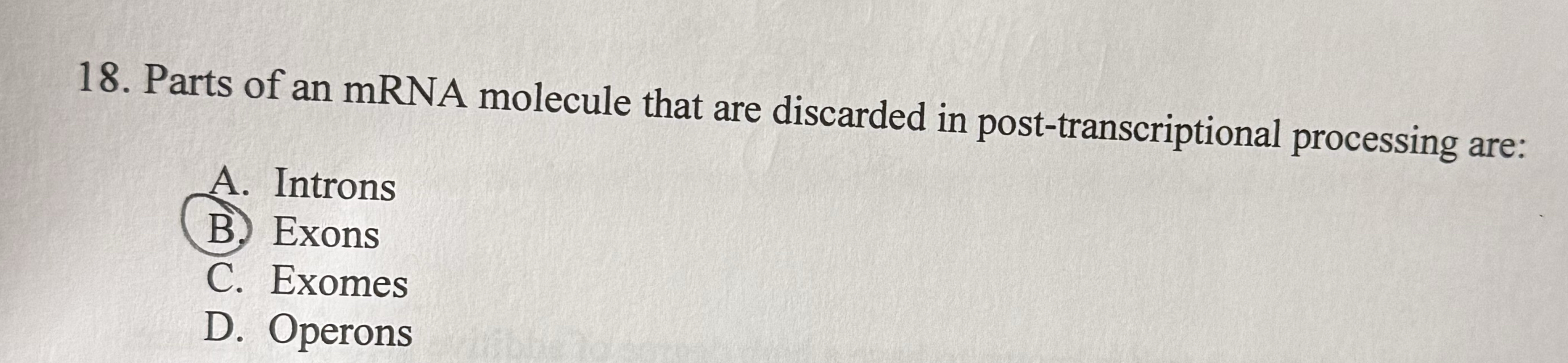 Parts of an mRNA molecule that are discarded in