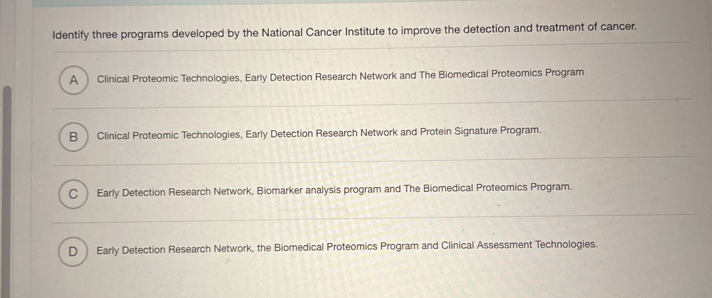 Identify three programs developed by the National