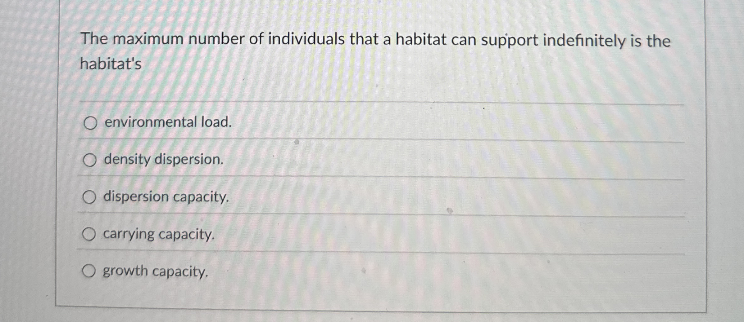 The maximum number of individuals that a habitat