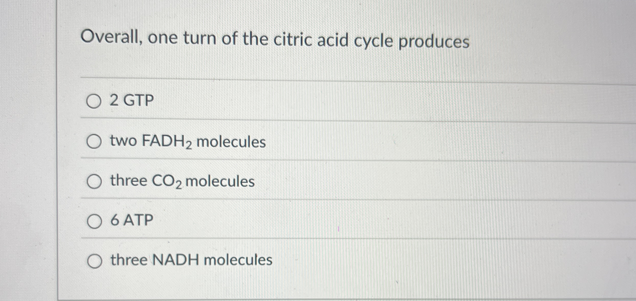 Overall, one turn of the citric acid cycle