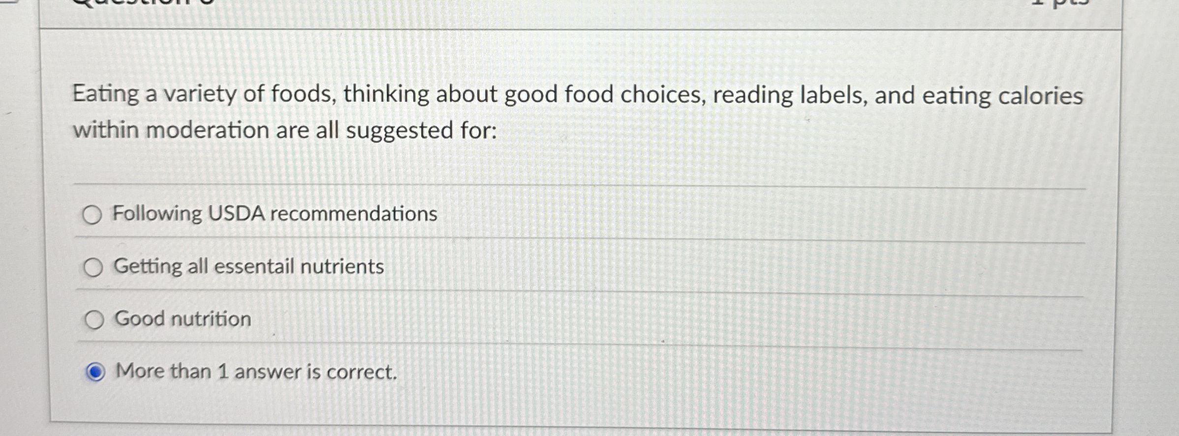 Eating a variety of foods, thinking about good