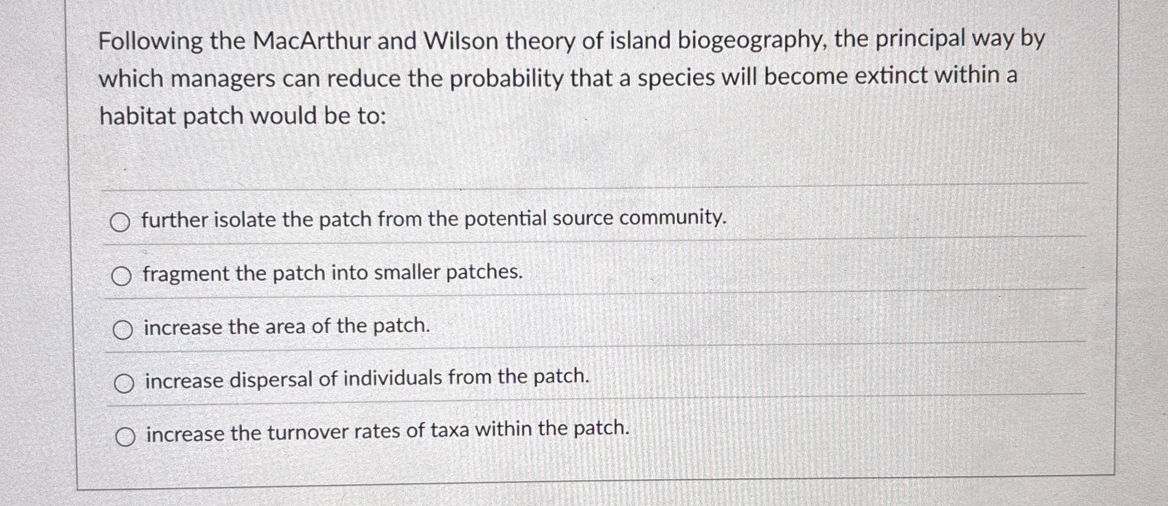 Following the MacArthur and Wilson theory of