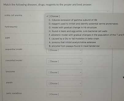 Match the following diseases, drugs, reagents to