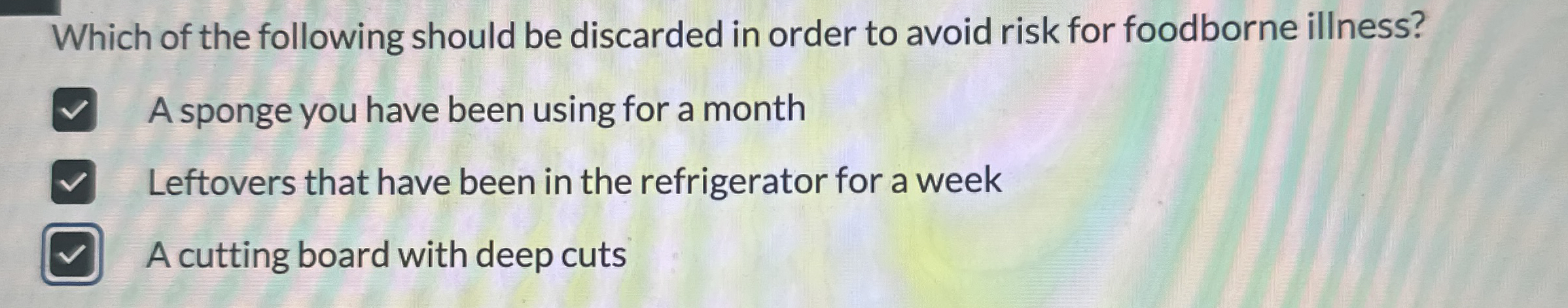 Which of the following should be discarded in