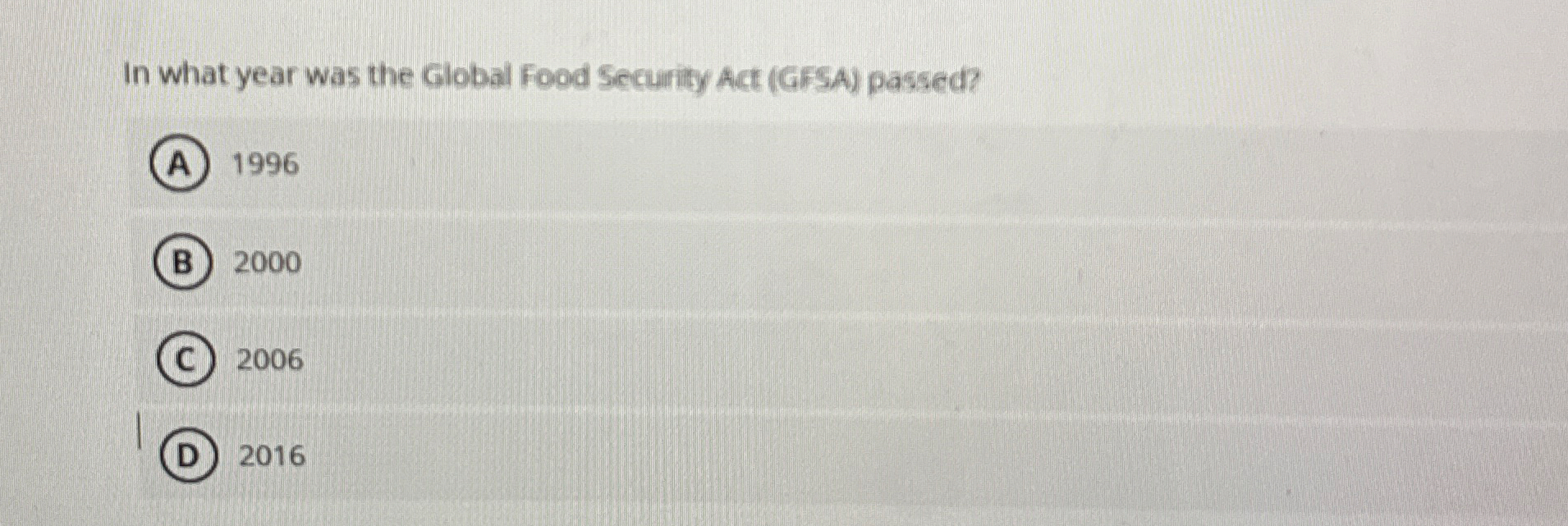 In what year was the Global Food Security Act (
