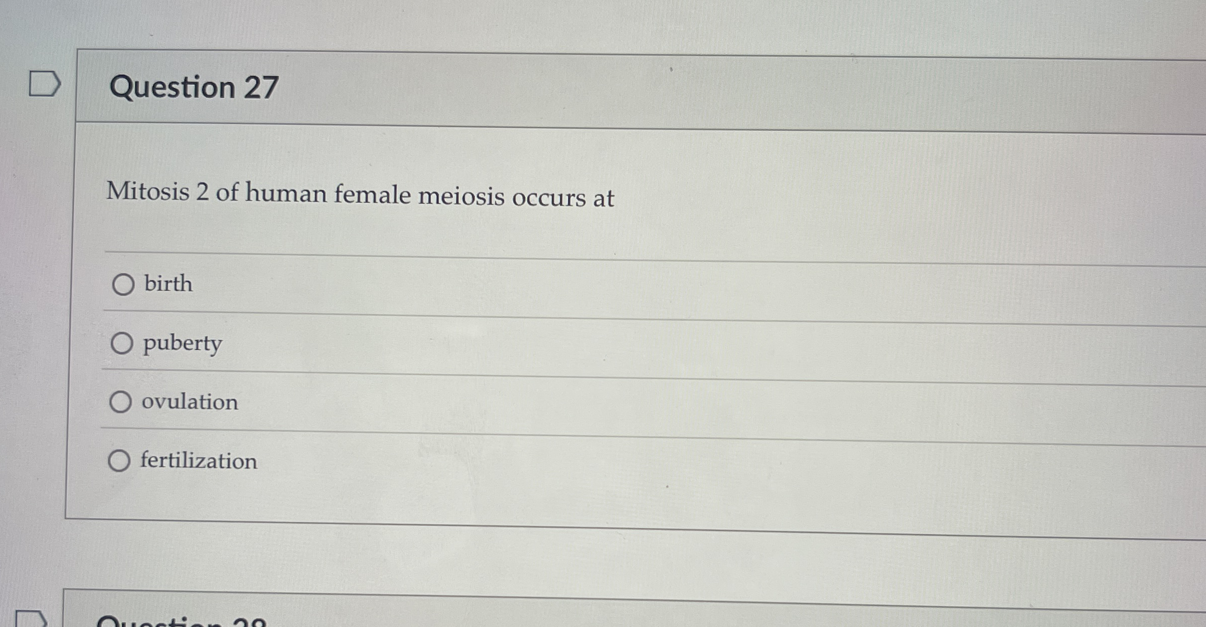 Question 2 7 Mitosis 2 of human female meiosis