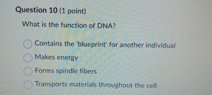 Question 1 0 ( 1 point ) What is the function of