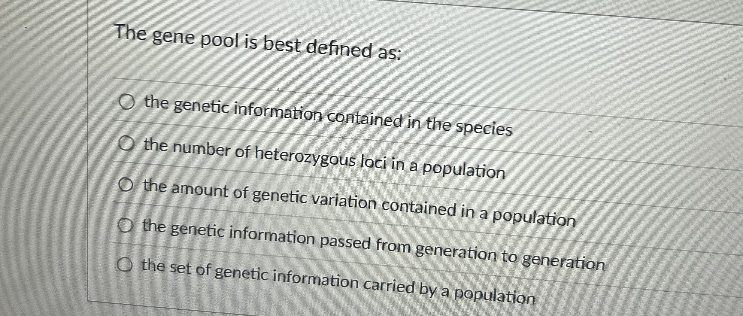 The gene pool is best defined as: the genetic