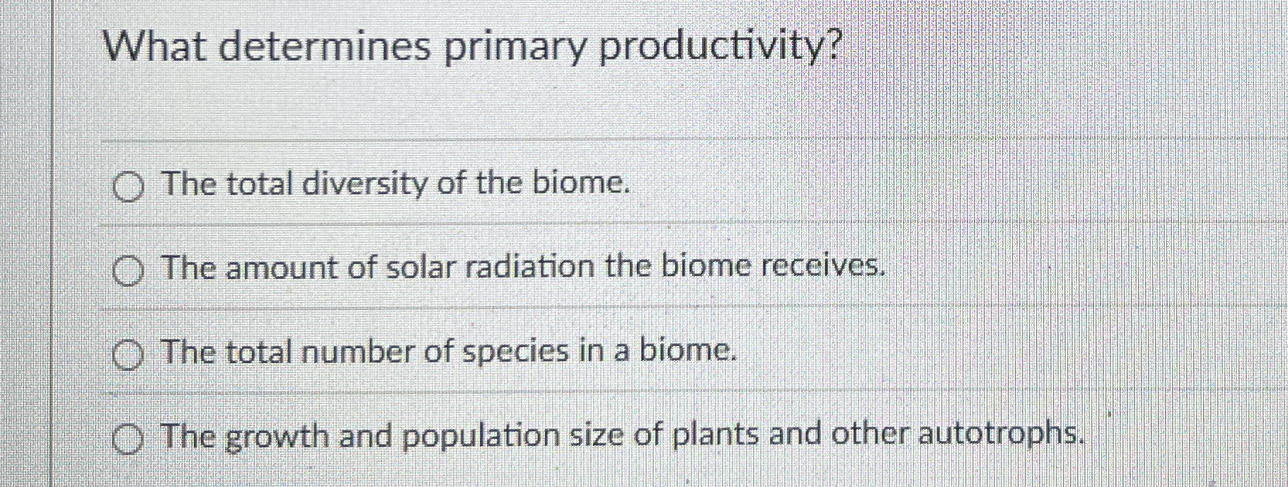What determines primary productivity? The total