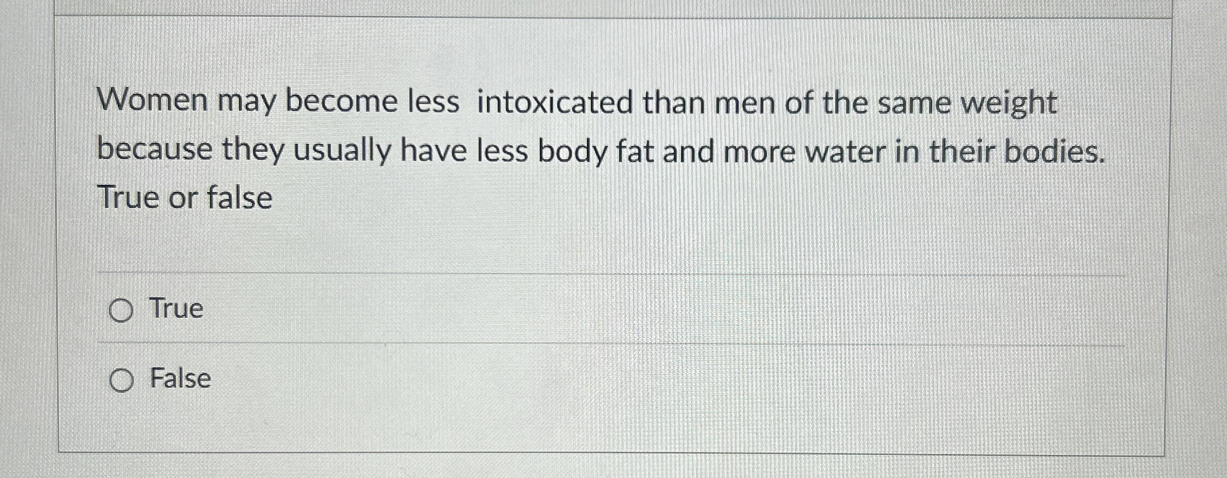 Women may become less intoxicated than men of the